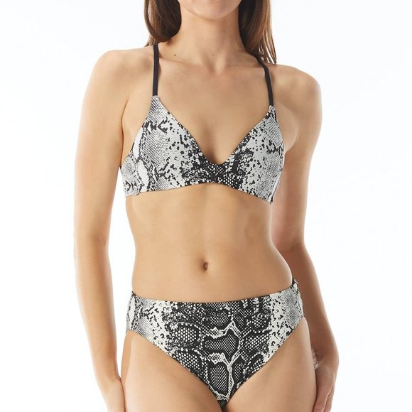 Vince Camuto Snakeprint Strappy Back Bikini Set White Black S/XS